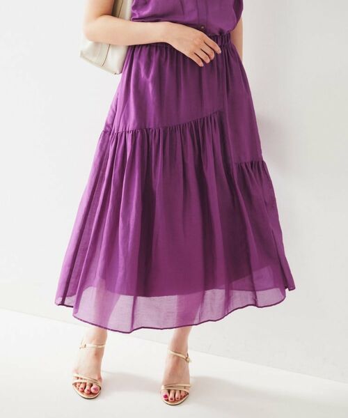 UNTITLED / アンタイトル スカート | 綿シルク変形ティアードスカート(パープル(081))