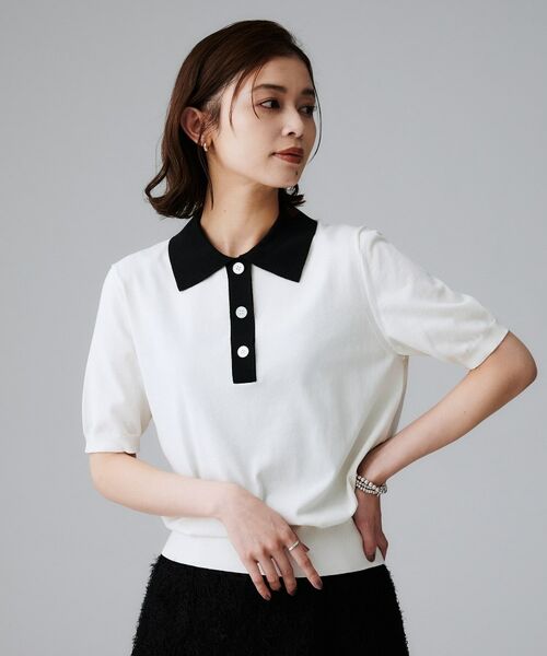 UNTITLED / アンタイトル ニット・セーター | 【秋のトレンド/きれいめ】5分袖ポロニット(アイボリー(504))