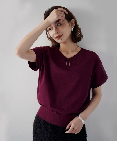 UNTITLED / アンタイトル ニット・セーター | 【初秋のきれいめトップス/前後2WAY】ネックプルオーバーニット(ボルドー(064))