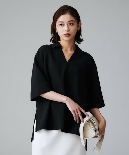 UNTITLED / アンタイトル シャツ・ブラウス | 【UVカット/接触冷感/吸水速乾/ゆったり】V開きネックシャツ(ブラック(019))