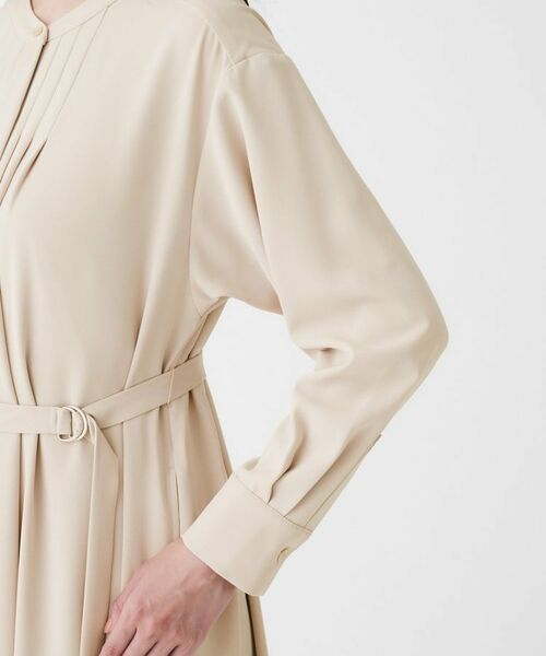 美品　エブール　ノーカラー　ロング　コート　シャツ　ワンピース　ベルト　Aライン ノーワンノーズ No one knows ベルト付きテーラード コート