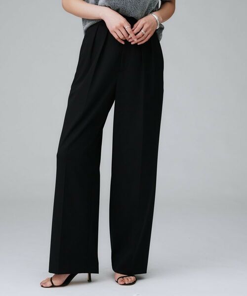 UNTITLED / アンタイトル パンツ | 【はっ水/後ろウエストゴム/リラクシー】ストレッチ2タックワイドパンツ(ブラック(019))