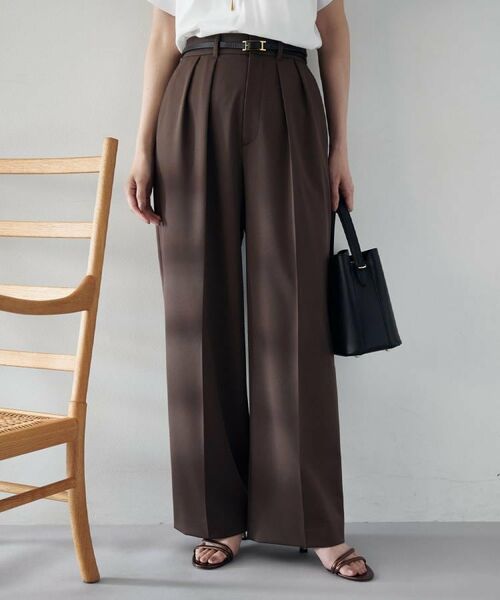 UNTITLED / アンタイトル パンツ | 【はっ水/後ろウエストゴム/リラクシー】ストレッチ2タックワイドパンツ(ブラウン(043))