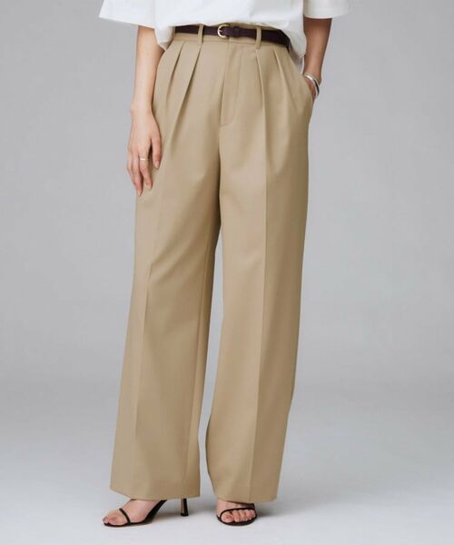 UNTITLED / アンタイトル パンツ | 【はっ水/後ろウエストゴム/リラクシー】ストレッチ2タックワイドパンツ(ベージュ(052))