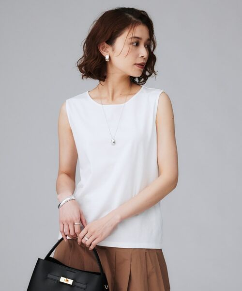UNTITLED / アンタイトル カットソー | 【接触冷感/コットン100/洗える/丸首】ノースリーブ天竺プルオーバー | 詳細2