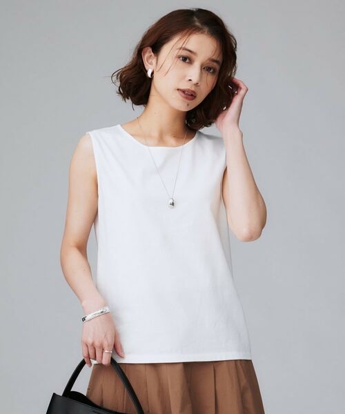 UNTITLED / アンタイトル カットソー | 【接触冷感/コットン100/洗える/丸首】ノースリーブ天竺プルオーバー(オフホワイト(003))