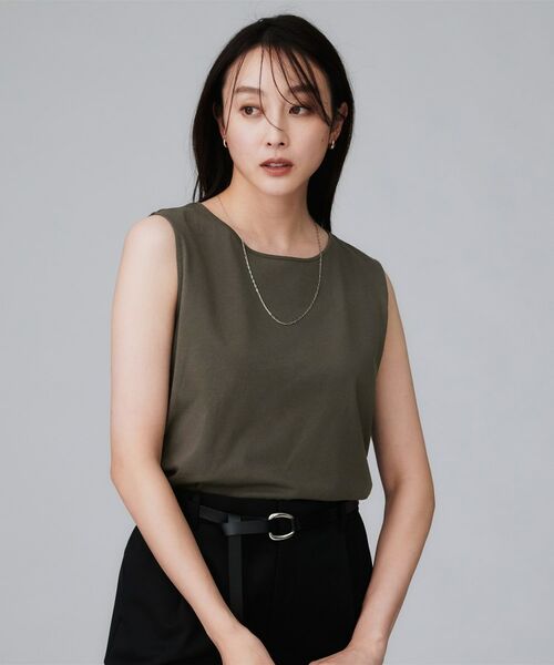 UNTITLED / アンタイトル カットソー | 【接触冷感/コットン100/洗える/丸首】ノースリーブ天竺プルオーバー(チャコールグレー(013))