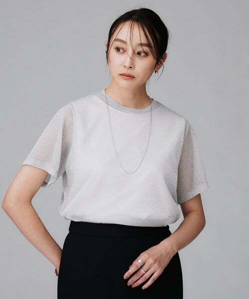 UNTITLED / アンタイトル Tシャツ | 【洗える】ラメシアーTシャツ(ライトグレー(011))