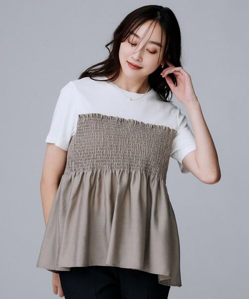 UNTITLED / アンタイトル カットソー | 【コットン100/洗える/Tシャツ】シャーリングドッキングペプラム | 詳細7