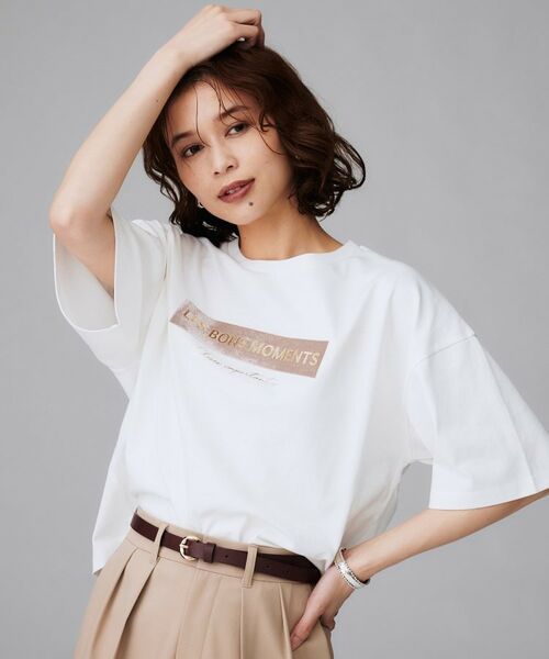 UNTITLED / アンタイトル Tシャツ | 【コットン100/ゆったり/ショート丈/洗える】ベロアロゴTシャツ(オフホワイト(103))