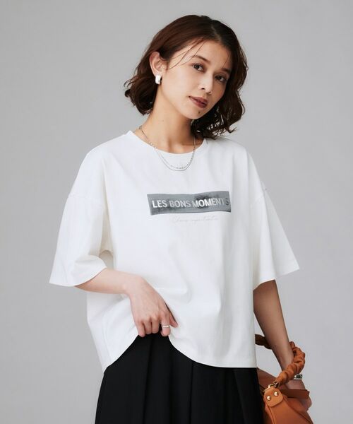 UNTITLED / アンタイトル Tシャツ | 【コットン100/ゆったり/ショート丈/洗える】ベロアロゴTシャツ(オフホワイト(603))