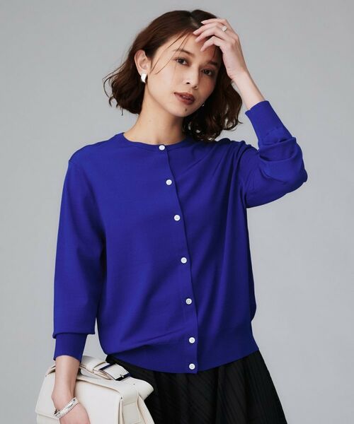 UNTITLED / アンタイトル カーディガン・ボレロ | 【朝晩の羽織に/アンサンブル可/薄手】ベーシッククルーネックカーディガン(ブルー(093))