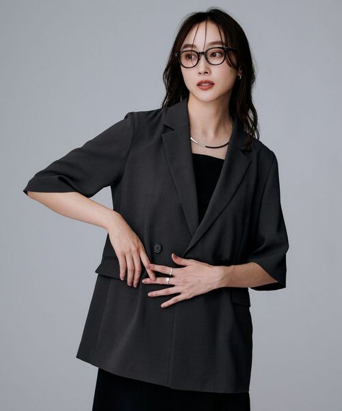 UNTITLED/アンタイトル 【UVカット/接触冷感/洗える/テーラード】ライトウェイト ハーフスリーブジャケット チャコールグレー(014) 01(S) UNTITLED/アンタイトル 【UVカット/接触冷感/洗える/テーラード】ライトウェイト ハーフスリーブジャケット チャコールグレー(014) 01(S)