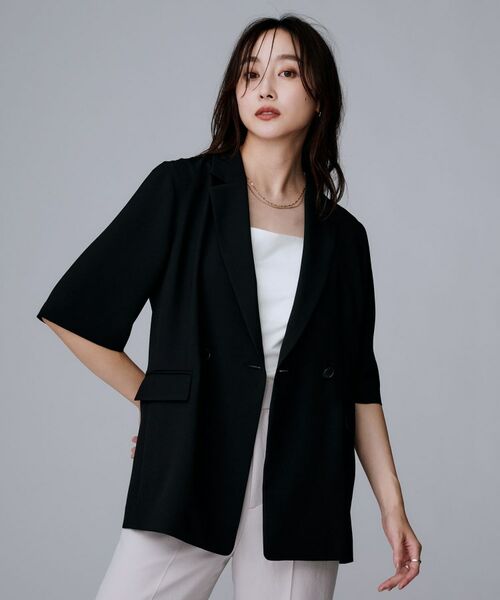 UNTITLED/アンタイトル 【UVカット/接触冷感/洗える/テーラード】ライトウェイト ハーフスリーブジャケット ブラック(019) 00(XS) UNTITLED/アンタイトル 【UVカット/接触冷感/洗える/テーラード】ライトウェイト ハーフスリーブジャケット ブラック(019) 00(XS)