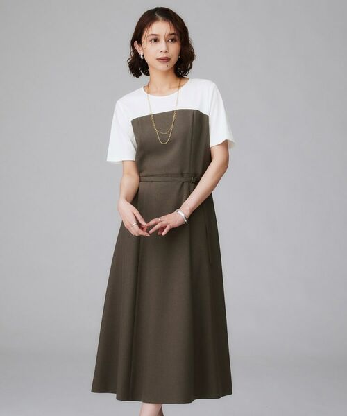 UNTITLED / アンタイトル ロング・マキシ丈ワンピース | 【きれいめカジュアル/セミフレア】異素材ドッキングワンピース | 詳細6