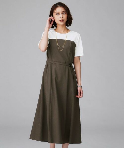 UNTITLED / アンタイトル ロング・マキシ丈ワンピース | 【きれいめカジュアル/セミフレア】異素材ドッキングワンピース | 詳細7