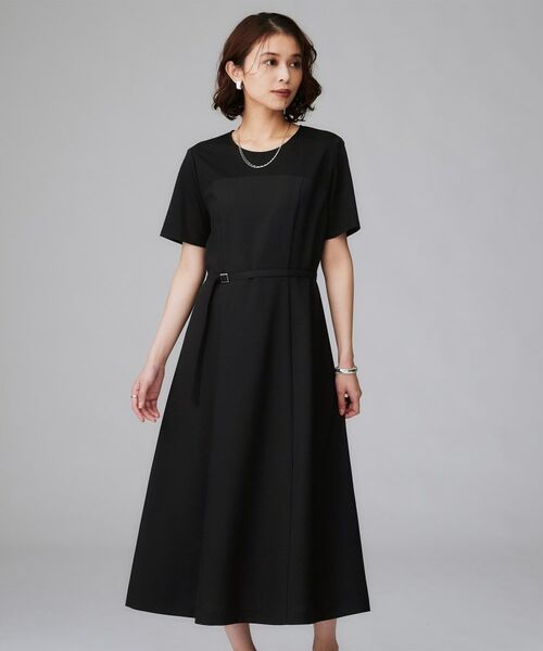 UNTITLED / アンタイトル ロング・マキシ丈ワンピース | 【きれいめカジュアル/セミフレア】異素材ドッキングワンピース(ブラック(019))