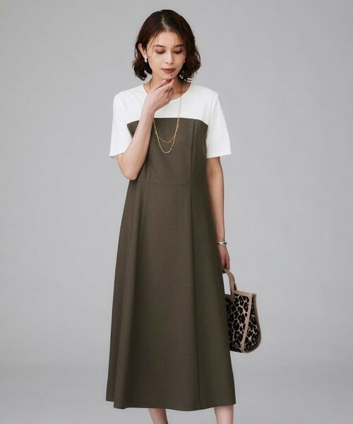 UNTITLED / アンタイトル ロング・マキシ丈ワンピース | 【きれいめカジュアル/セミフレア】異素材ドッキングワンピース(ブラウン(543))