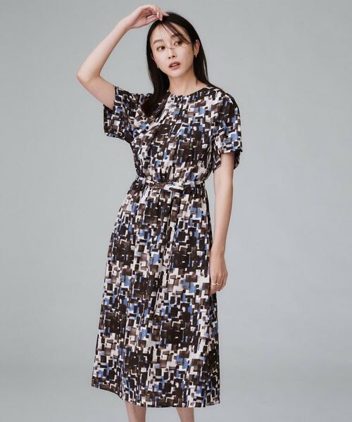 UNTITLED / アンタイトル ロング・マキシ丈ワンピース | 【洗える/前開きボタン/ベルト付】ブロック柄ワンピース | 詳細7