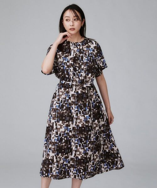 UNTITLED / アンタイトル ロング・マキシ丈ワンピース | 【洗える/前開きボタン/ベルト付】ブロック柄ワンピース | 詳細8