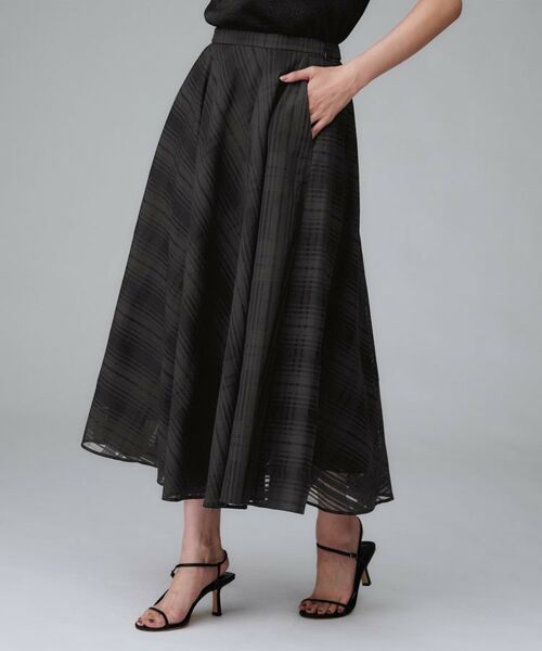 UNTITLED / アンタイトル ロング・マキシ丈スカート | 【秋カラー/セットアップ可/後ろウエストゴム】シアーチェックスカート | 詳細3