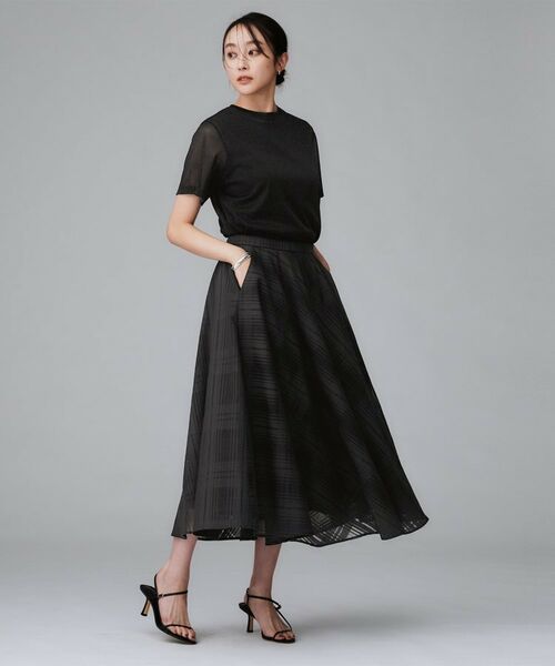 UNTITLED / アンタイトル ロング・マキシ丈スカート | 【秋カラー/セットアップ可/後ろウエストゴム】シアーチェックスカート | 詳細4