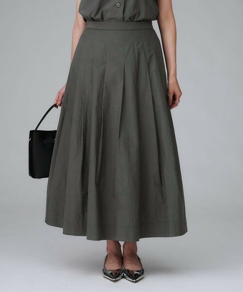 UNTITLED / アンタイトル ロング・マキシ丈スカート | 【後ろウエストゴム/セットアップ可/】ファブリカタックスカート(チャコールグレー(014))