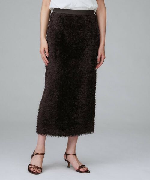 UNTITLED / アンタイトル ロング・マキシ丈スカート | 【後ろウエストゴム/洗える/タイト】シャギーナロースカート(ブラウン(044))