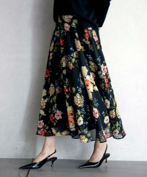 UNTITLED / アンタイトル ロング・マキシ丈スカート | 【セットアップ可/シアー/洗える】アンティークフラワー柄スカート | 詳細2
