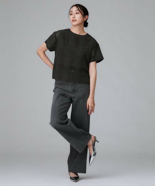 UNTITLED / アンタイトル シャツ・ブラウス | 【セットアップ可/エレガント】シアーチェックTブラウス | 詳細4