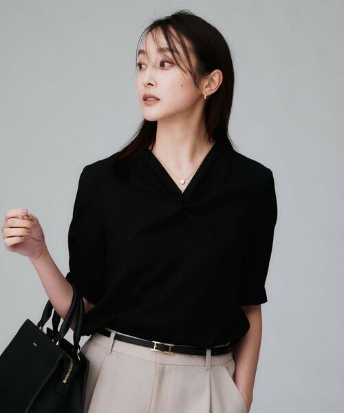 UNTITLED/アンタイトル 【洗える/ストレッチ/通勤】Vネックブラウス ブラック(019) 03(L) UNTITLED/アンタイトル 【洗える/ストレッチ/通勤】Vネックブラウス ブラック(019) 03(L)