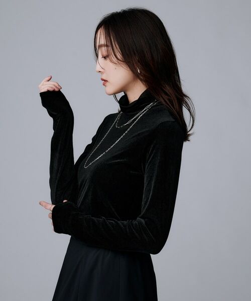 UNTITLED / アンタイトル カットソー | 【ハイネック/レイヤード/重ね着におすすめ】トリコットベロア シアーインナー | 詳細7