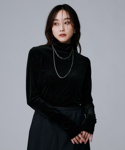 UNTITLED / アンタイトル カットソー | 【ハイネック/レイヤード/重ね着におすすめ】トリコットベロア シアーインナー(ブラック(019))