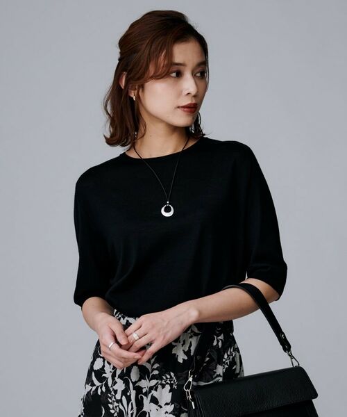 UNTITLED / アンタイトル ニット・セーター | 【アンサンブル可/六分袖/洗える】ウールシルクニット（ブラック(019)）