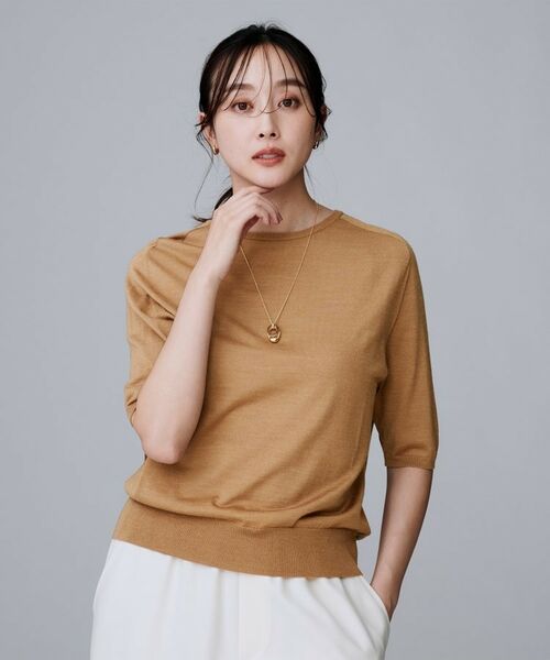 UNTITLED / アンタイトル ニット・セーター | 【アンサンブル可/六分袖/洗える】ウールシルクニット（キャメルブラウン(041)）