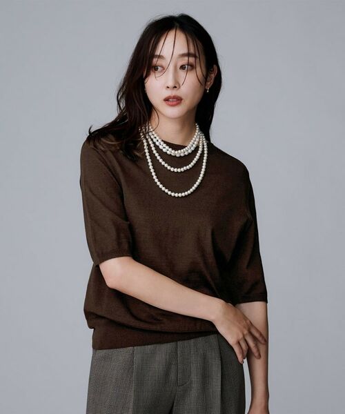 UNTITLED / アンタイトル ニット・セーター | 【アンサンブル可/六分袖/洗える】ウールシルクニット（ブラウン(044)）