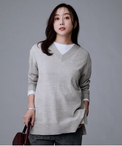UNTITLED / アンタイトル ニット・セーター | 【洗える/薄手/ウール100%】Vネックロングウールニット