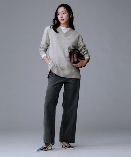UNTITLED / アンタイトル ニット・セーター | 【洗える/薄手/ウール100%】Vネックロングウールニット | 詳細4