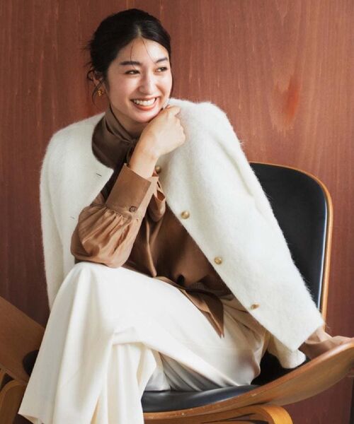 UNTITLED / アンタイトル カーディガン・ボレロ | 【ジャケット風/メタルボタン】アルパカ混シャギーカーディガン(アイボリー(004))