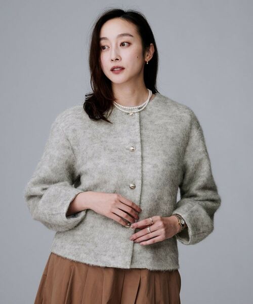 UNTITLED / アンタイトル カーディガン・ボレロ | 【ジャケット風/メタルボタン】アルパカ混シャギーカーディガン(ライトグレー(011))