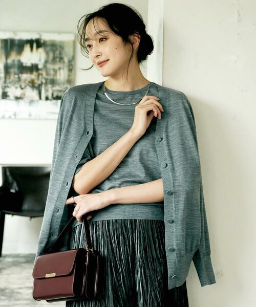 UNTITLED/アンタイトル 【アンサンブル可/ロング/Vネック】ウールシルクカーディガン グレー(012) 48(5L)