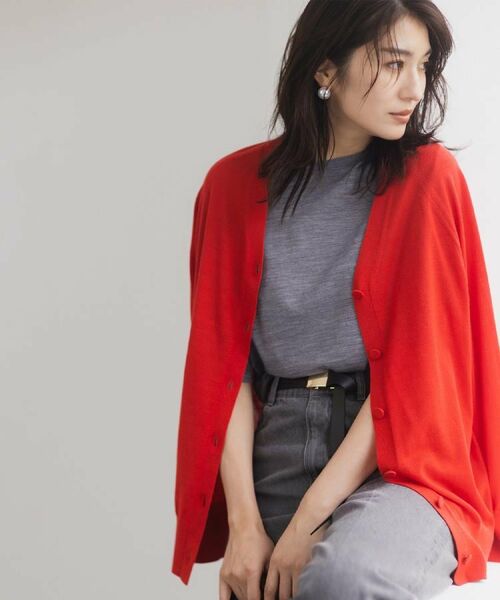 UNTITLED/アンタイトル 【アンサンブル可/ロング/Vネック】ウールシルクカーディガン レッド(062) 04(2LT)