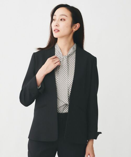 UNTITLED / アンタイトル ノーカラージャケット | 【通勤スーツ/オフィス】ドライメランジ カラーレスジャケット | 詳細14