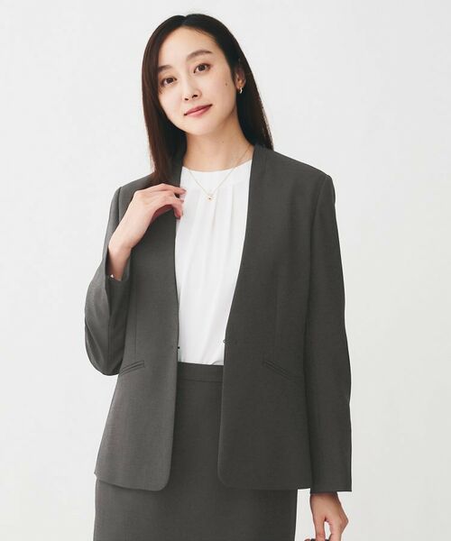 UNTITLED / アンタイトル ノーカラージャケット | 【通勤スーツ/オフィス】ドライメランジ カラーレスジャケット | 詳細2