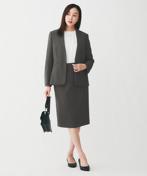 UNTITLED / アンタイトル ノーカラージャケット | 【通勤スーツ/オフィス】ドライメランジ カラーレスジャケット | 詳細4