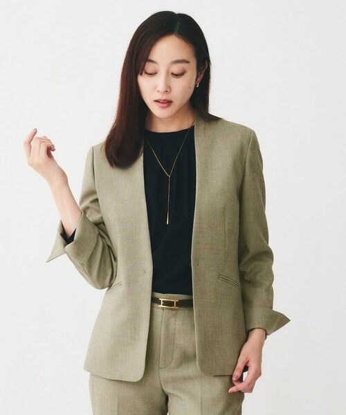 UNTITLED/アンタイトル 【通勤スーツ/オフィス】ドライメランジ カラーレスジャケット ベージュ(652) 03(L) UNTITLED/アンタイトル 【通勤スーツ/オフィス】ドライメランジ カラーレスジャケット ベージュ(652) 03(L)