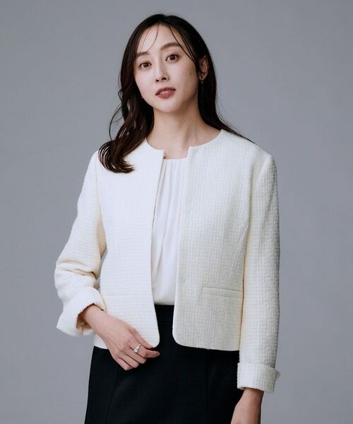 UNTITLED/アンタイトル 【セットアップ可/通勤スーツ/セレモニー】ツイードジャケット アイボリー(404) 46(4L) UNTITLED/アンタイトル 【セットアップ可/通勤スーツ/セレモニー】ツイードジャケット アイボリー(404) 46(4L)