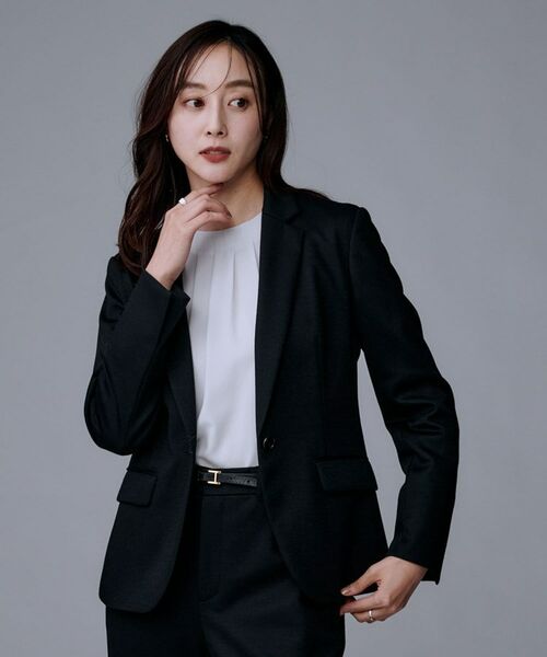 UNTITLED/アンタイトル 【洗えるスーツ/ストレッチ】ウール混ジャージ テーラードジャケット ブラック(019) 50(6L) UNTITLED/アンタイトル 【洗えるスーツ/ストレッチ】ウール混ジャージ テーラードジャケット ブラック(019) 50(6L)