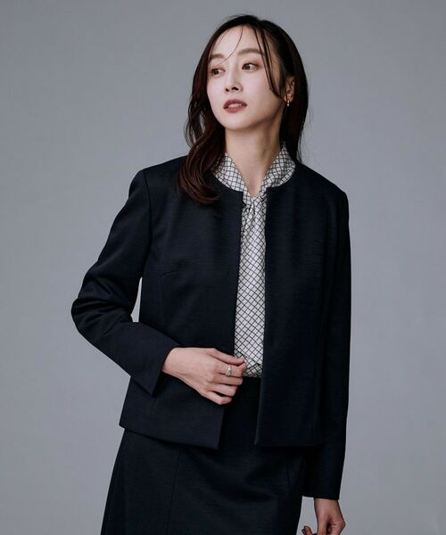 UNTITLED/アンタイトル 【洗えるスーツ/ストレッチ】ウール混ジャージ ノーカラージャケット ネイビー(094) 03(L) UNTITLED/アンタイトル 【洗えるスーツ/ストレッチ】ウール混ジャージ ノーカラージャケット ネイビー(094) 03(L)