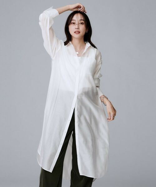 UNTITLED / アンタイトル ロング・マキシ丈ワンピース | 【レイヤード/重ね着/前開きボタン】シアーロングシャツ | 詳細2